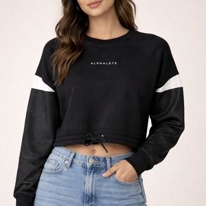 Alphalete Women's Black and White Cropped Hoodie